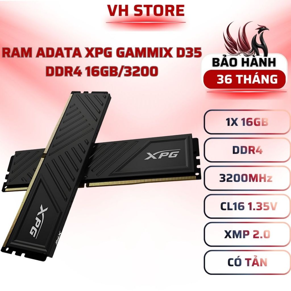 RAM ADATA XPG GAMMIX 16GB DDR4 3200MHz Gaming Tản Nhiệt - BẢO HÀNH 36 THÁNG - VHSTORE