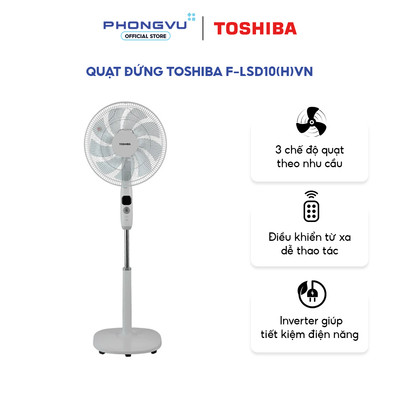 Quạt đứng Toshiba F-LSD10(H)VN Inverter (Xám) - Động cơ DC 30W - 26 mức gió - Remote - Bảo hành 12 tháng
