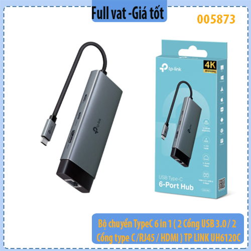 Bộ chuyển đổi USB Type-C 6-in-1 TP-Link UH6120C – HDMI 4K@60Hz | LAN Gigabit | USB 3.0 5Gbps | PD 10