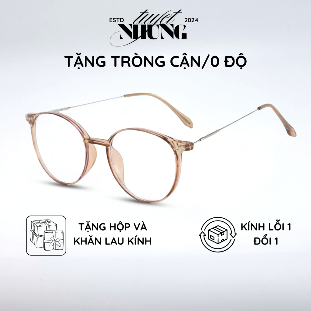 Gọng kính cận tròn có độ Tuyết Nhung, chống ánh sáng xanh, chống tia UV dành cho học sinh, sinh viên - MÃ Z2929
