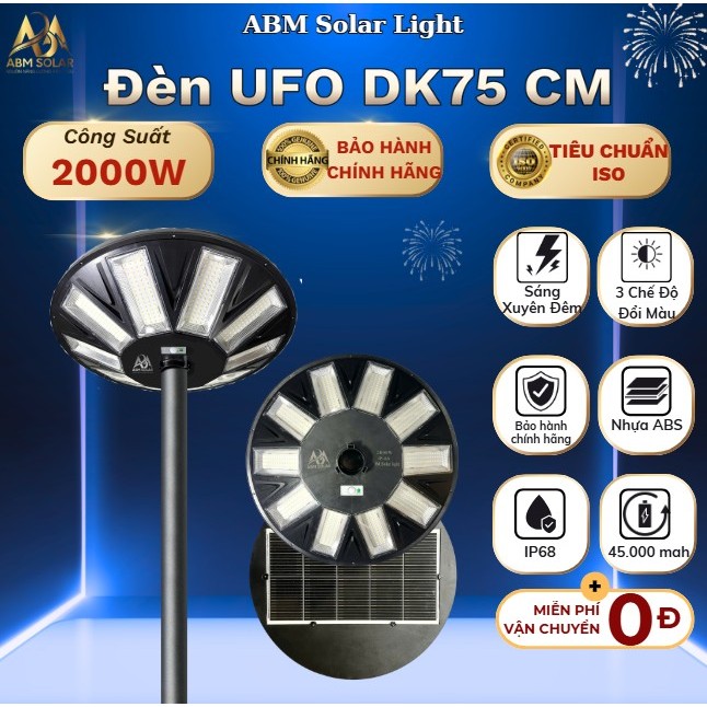 [2000W] Đèn Năng Lượng Mặt Trời Sân Vườn, Đĩa Bay UFO Tròn Siêu Sáng, Chống nước IP 68, Cảm Biến Chu