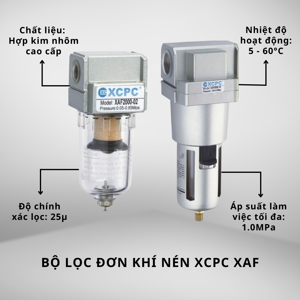 Bộ Lọc Đơn Khí Nén XCPC XAF – Lọc Nước & Bụi – Phụ Kiện Hệ Thống Khí Nén