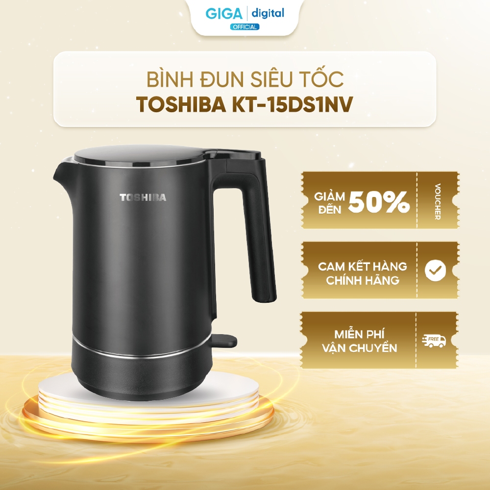 [VOUCHER 5%] Bình đun siêu tốc Toshiba 1.5 lít KT-15DS1NV - Công suất 1800-2150W - 2 lớp cách nhiệt-