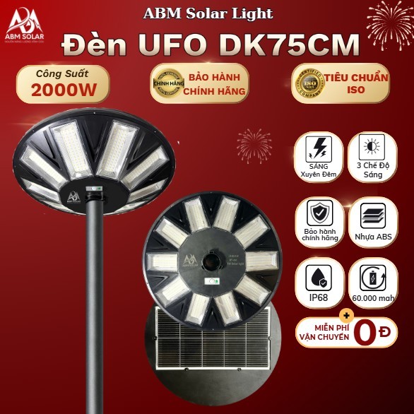 [2000W] Đèn Năng Lượng Mặt Trời UFO DK75, Trang Trí Sân Vườn, Đĩa Bay Siêu Sáng, Chống Nước IP68-ABM
