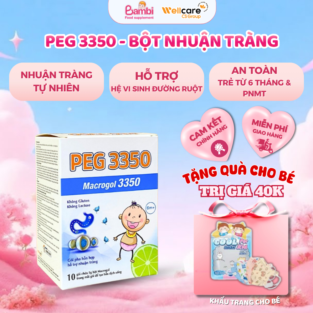 [CHÍNH HÃNG] PEG 3350 - Bột nhuận tràng giảm táo bón cho trẻ em - Hộp 10 gói