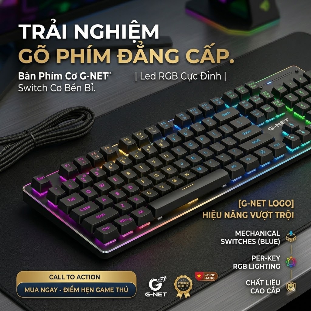 Bàn phím giả cơ G-NET GK300 RGB fullsize led cực đẹp cho game thủ và văn phòng 🔥
