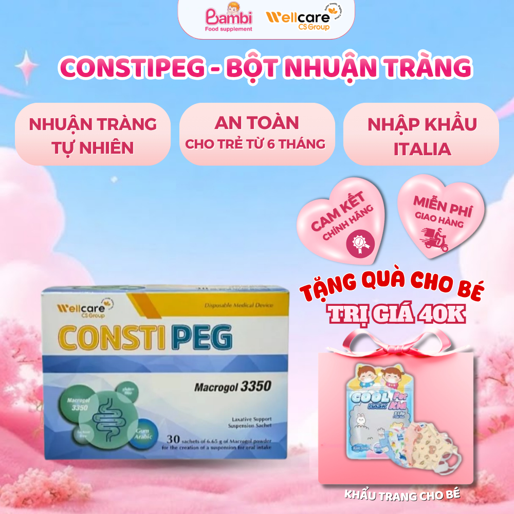 [CHÍNH HÃNG] CONSTIPEG Macrogol 3350 - Bột Nhuận Tràng giảm táo bón ở trẻ em và người lớn, hộp 30
