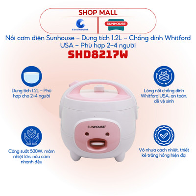 [HỎA TỐC] Nồi cơm điện Sunhouse SHD8217W - Dung tích 1.2L - Hàng chính hãng