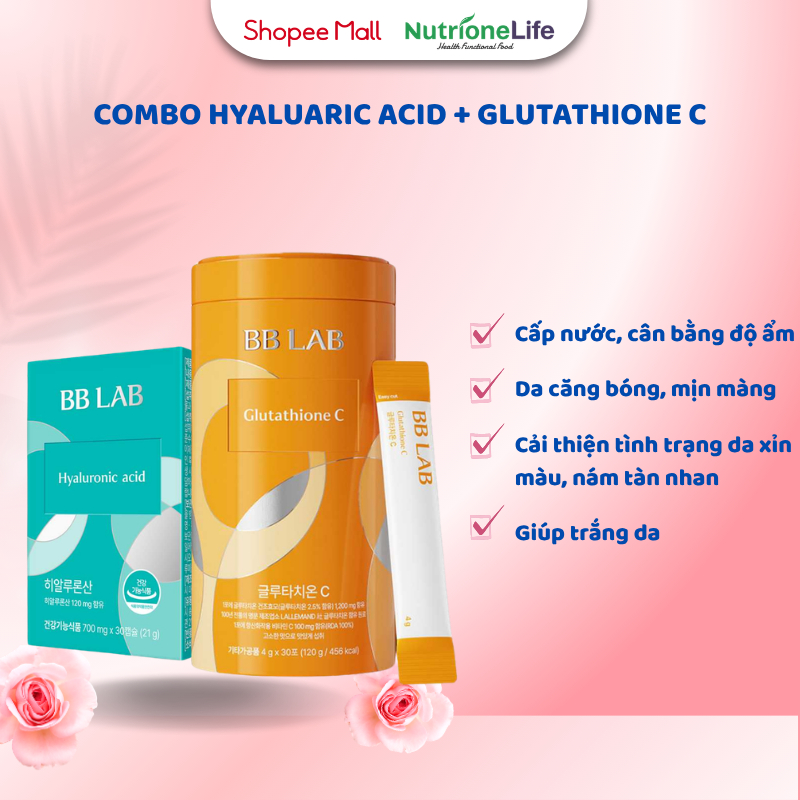 Combo BBLAB Hyaluronicd Acid, Glutathione C Trắng Da, Mờ Thâm, Cấp Ẩm, Giảm Tiết Dầu, Giảm Mụn 30 Vi