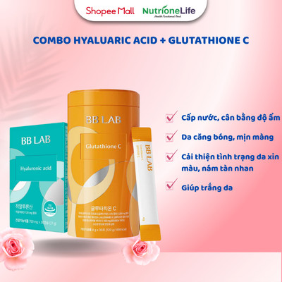 Combo BBLAB Hyaluronicd Acid, Glutathione C Trắng Da, Mờ Thâm, Cấp Ẩm, Giảm Tiết Dầu, Giảm Mụn 30 Viên - 30 Gói/Hộp