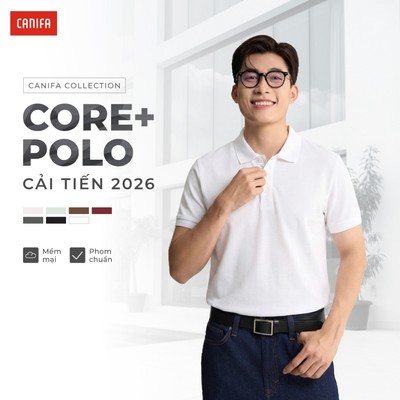 Áo polo nam CANIFA cộc tay cổ bẻ form regular họa tiết trơn basic DQ PS26 8TP26A005