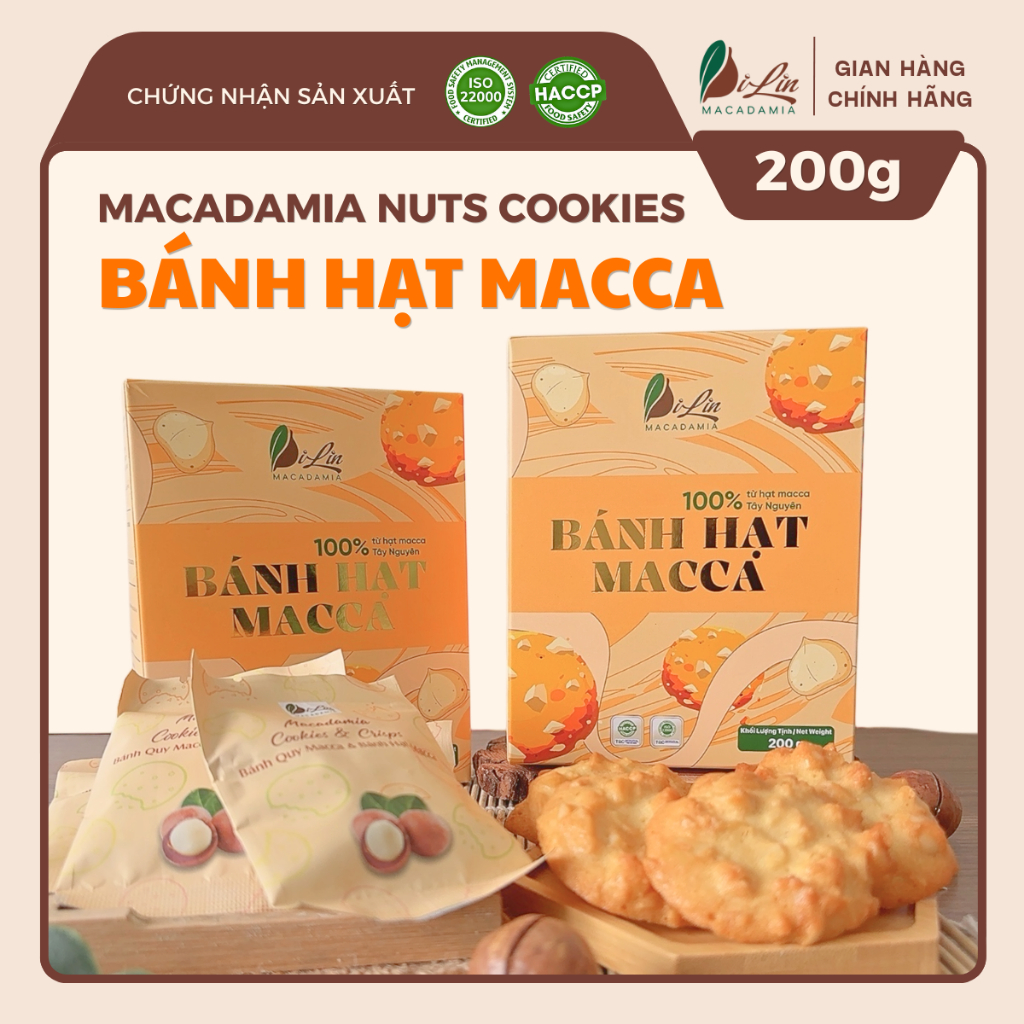 Bánh Hạt Macca DiLin, làm từ hạt macca Tây Nguyên, bổ sung năng lượng - DiLin Macadamia (Hộp 200g)