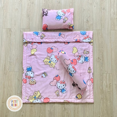 Bộ chăn gối cho bé đi học Hello Kitty tencel 60s PETIT BEBE thoáng mát gấp gọn