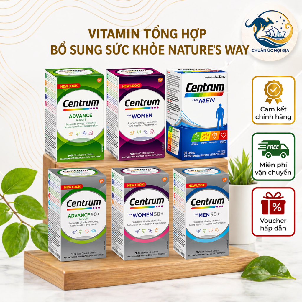 Vitamin tổng hợp Centrum Advance For Adults, Centrum Men, Centrum Women 50+ dành cho người lớn tuổi 