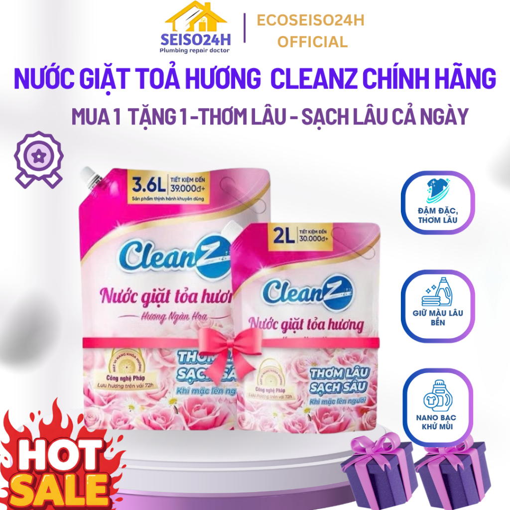 Nước Giặt Xả CleanZ Đánh Bay Vết Bẩn, Hương Thơm Mềm Mại, Bảo Vệ Màu Quần Áo