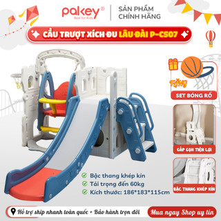 [NEW 2026] Cầu Trượt Xích Đu Cho Bé Cỡ Lớn Máng Trượt Dài 2 Mét, Bậc Thang Khép Kín An Toàn Tặng Kèm Set Bóng Rổ