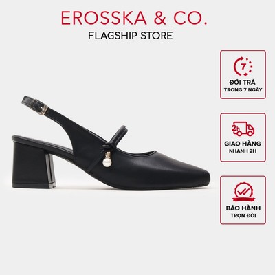 Erosska - Giày cao gót nữ quai ngang đính hạt ngọc kiểu dáng thanh lịch màu đen cao 6cm - EL045