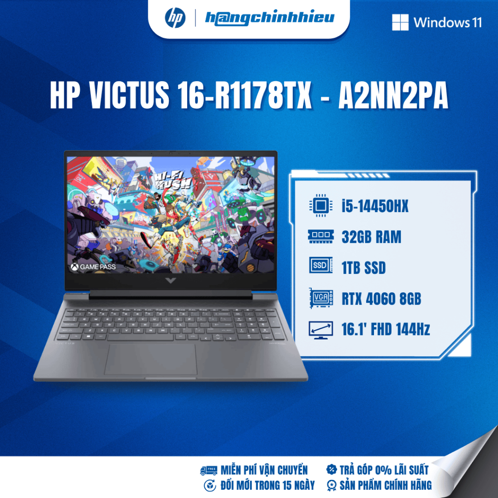 Laptop Gaming HP Victus 16-r1178TX A2NN2PA i5-14450HX | GeForce RTX™ 4060 8GB | 32GB | 1TB | 16.1' F