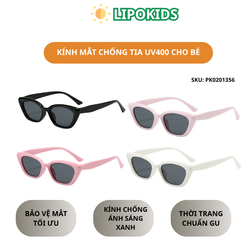 Kính Mát Mắt Mèo Trẻ Em Lipokids UV400 Phân Cực, Gọng Mềm Dẻo, Chống Lóa, Thời Trang Cho Bé Trai Và 