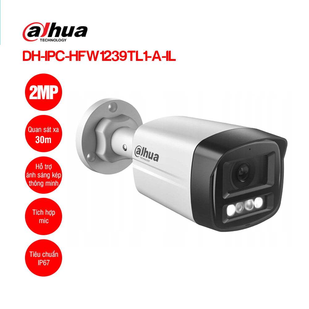 Camera IP Dahua DH-IPC-HFW1239TL1-A-IL 2MP Full Color chống nước ghi hình ban đêm có màu