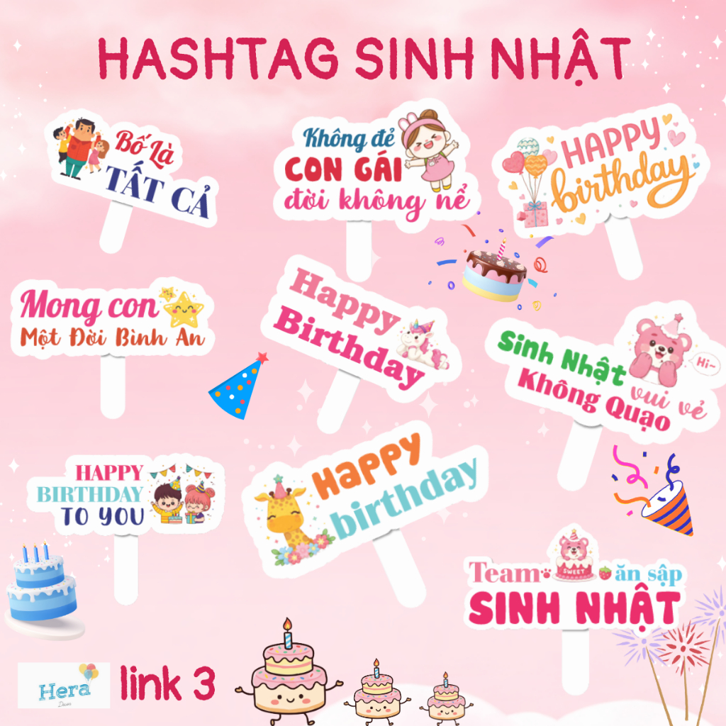 (MÃ SỐ 101-150) Hashtag Cầm Tay Sinh Nhật Giá Rẻ - Hashtag Sinh Nhật