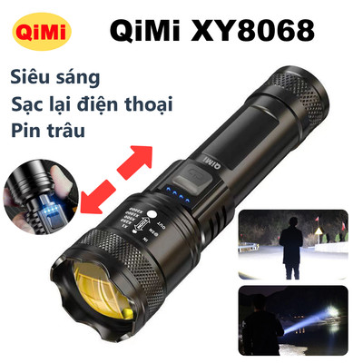 Đèn Pin Cầm Tay QiMi XY8068 - Siêu Sáng Sạc Lại Điện Thoại Nhiều Chế Độ Sáng Chống Nước Zoom Xa Gần