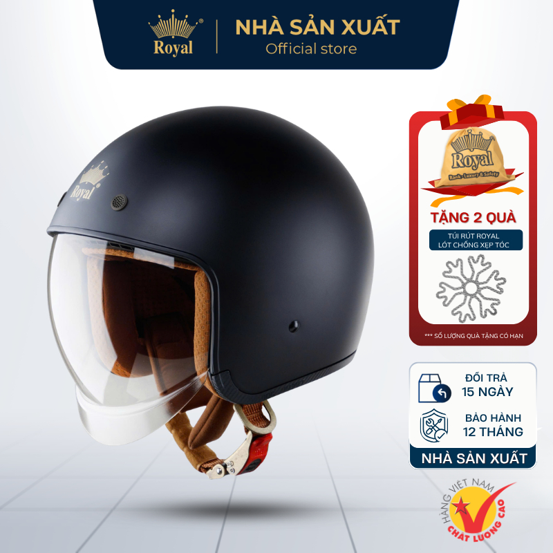 Mũ Bảo Hiểm 3/4 Royal Chính Hãng M139 Có Kính Chắn Gió Tháo Lót Vệ Sinh Tiện Lợi, Nón Bảo Hiểm 3/4 R