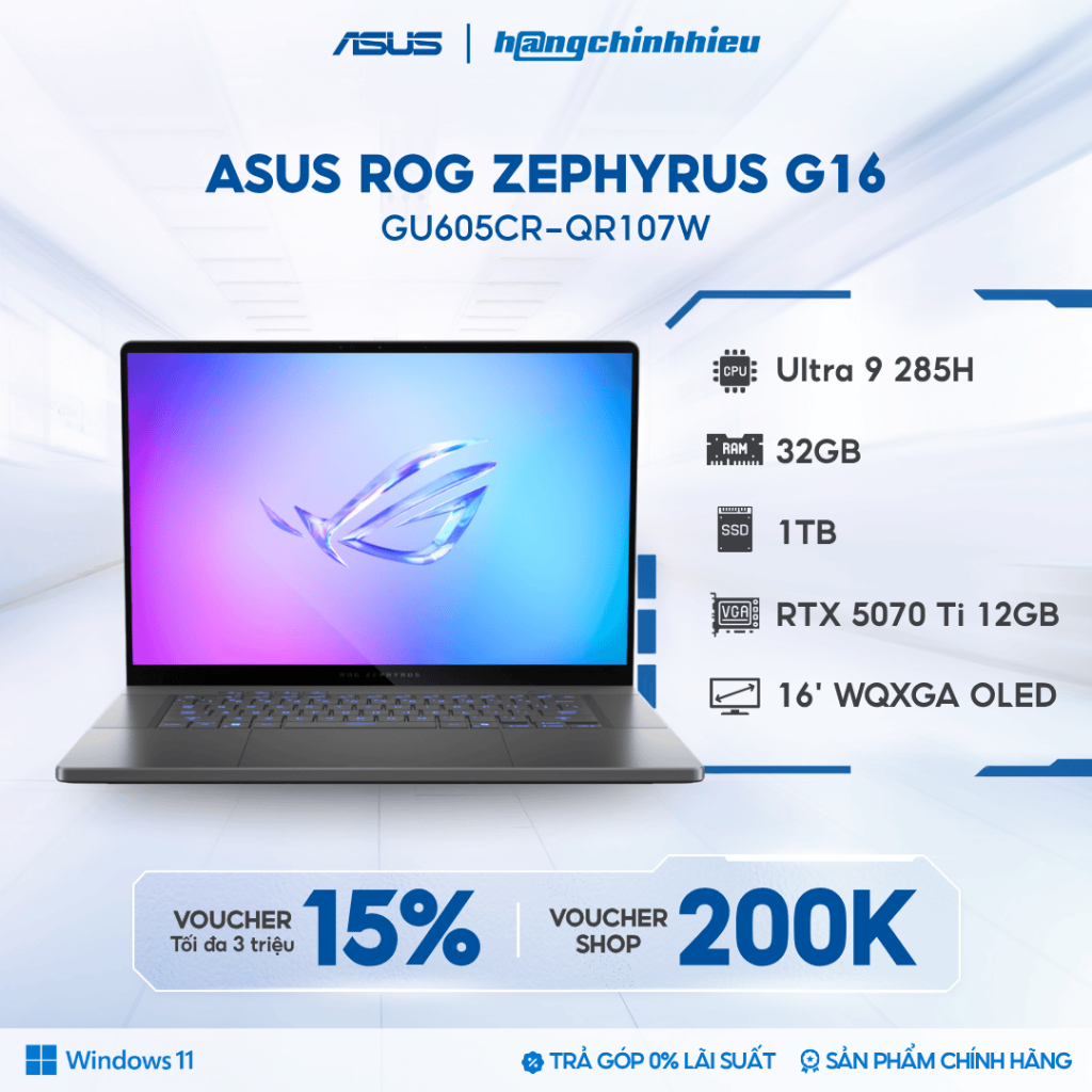 Laptop ASUS ROG Zephyrus G16 GU605CR-QR107W Ultra 9 285H | GeForce RTX™ 5070 Ti 12GB | 32GB | 1TB