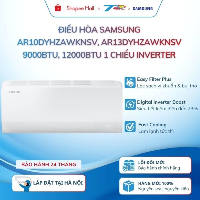 Điều hòa Samsung AR10DYHZAWKNSV, AR13DYHZAWKNSV (9000-12000BTU) 1chiều Inverter|LĐat nội thành HN&LB