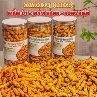 Combo 3 hũ 900gr Nui Sấy Tẩm Vị (300gr Vị Mắm Ớt & 300gr Vị Mắm Hành & 300gr Vị Rong Biển)-giòn rụm- cay nhẹ - đồ ăn vặt