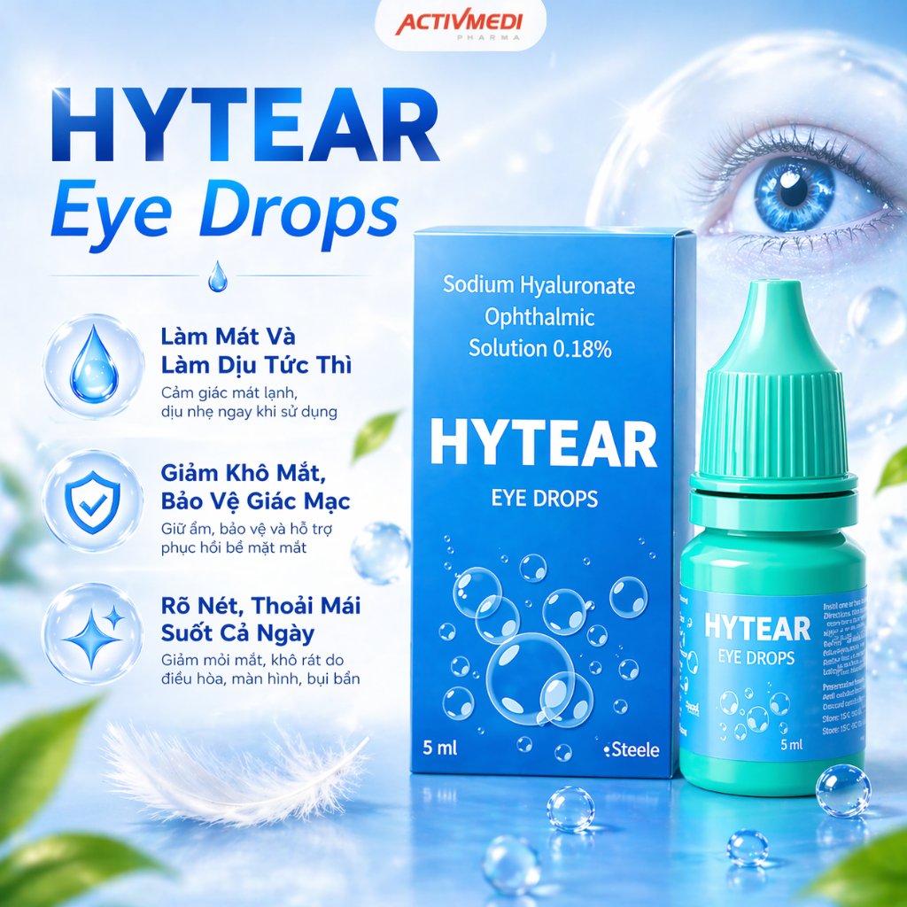 Nước nhỏ mắt Hytear lành tính nhẹ dịu cho mắt giúp dưỡng mắt, chống khô mắt