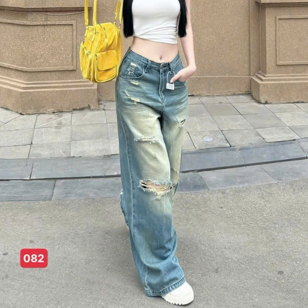 Quần jean nữ ống rộng, quần baggy jean cottong quần bò nữ cạp cao nhiều mẫu bi shop173 ms1255