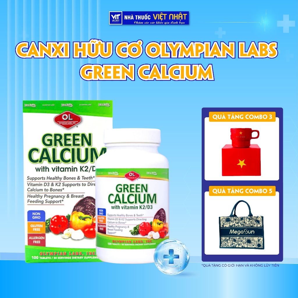 Viên Uống Bổ Sung Canxi D3 K2 Olympian Labs Green Calcium (100 Viên) Bổ Sung Canxi Hữu Cơ