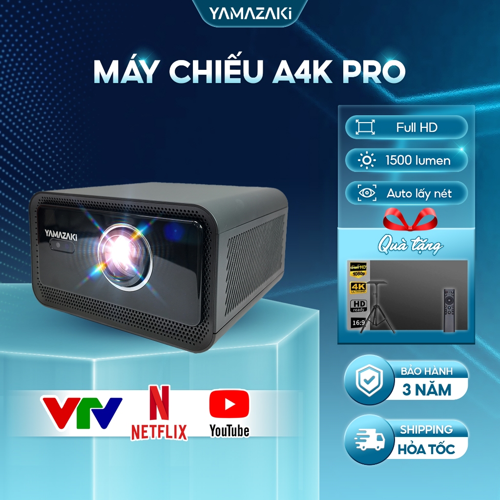 Máy Chiếu Mini Yamazaki A4K FULL HD 4K Thiết Kế Sang Trọng Độ Sáng 1200 ANSI Phù Hợp Chiếu Phim Phòn