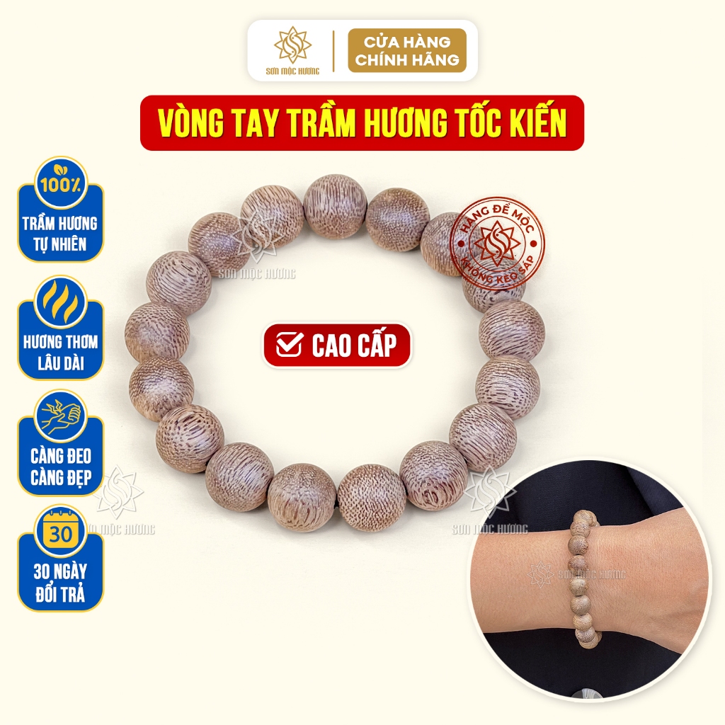 Vòng tay trầm hương tốc kiến cao cấp tròn đơn Sơn Mộc Hương đeo tay nam nữ may mắn bình an tài lộc