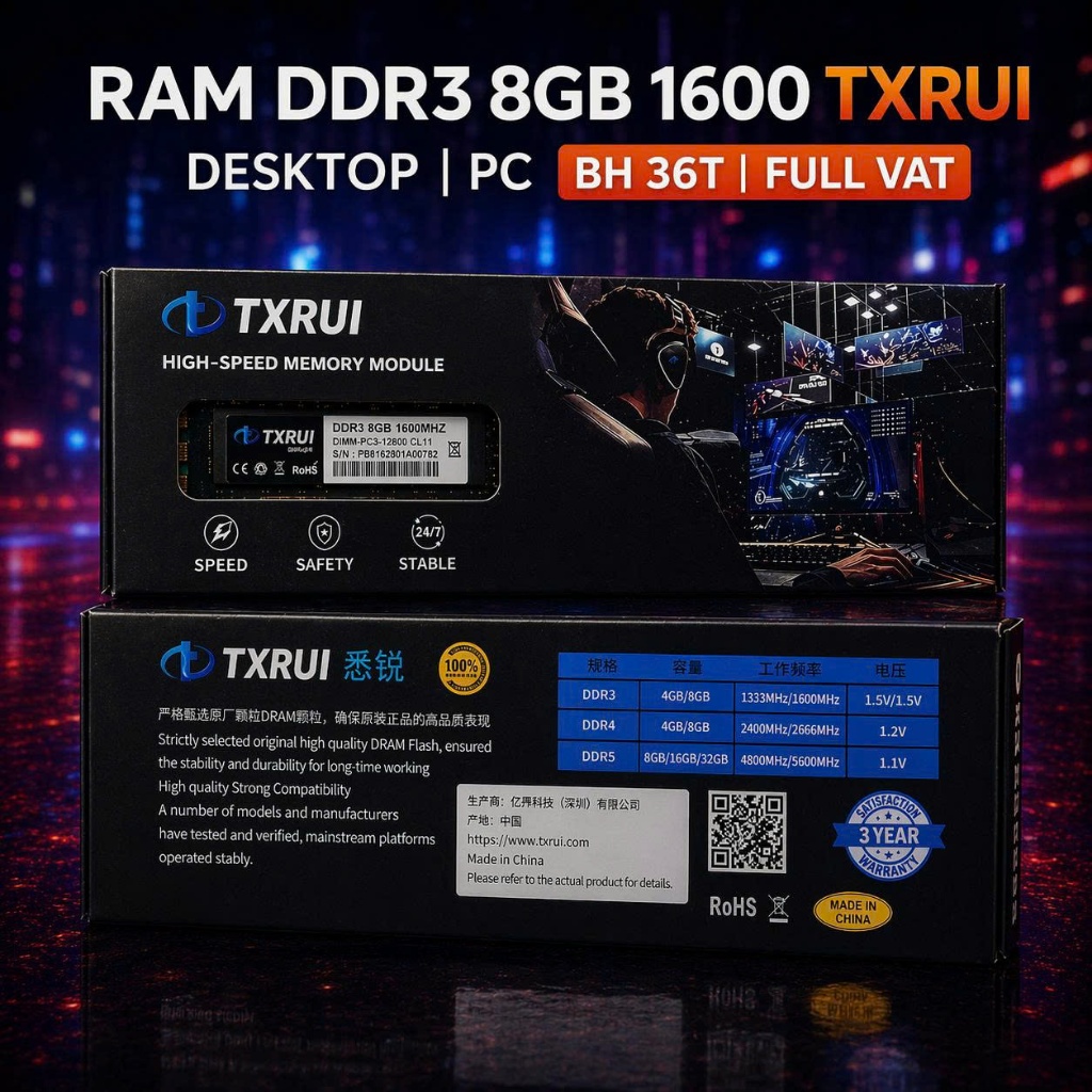 Ram PC Desktop 8GB 1600 TXRUI Mixie DDR3 new chính hãng FULL VAT - Dram 8G D3 1600mhz