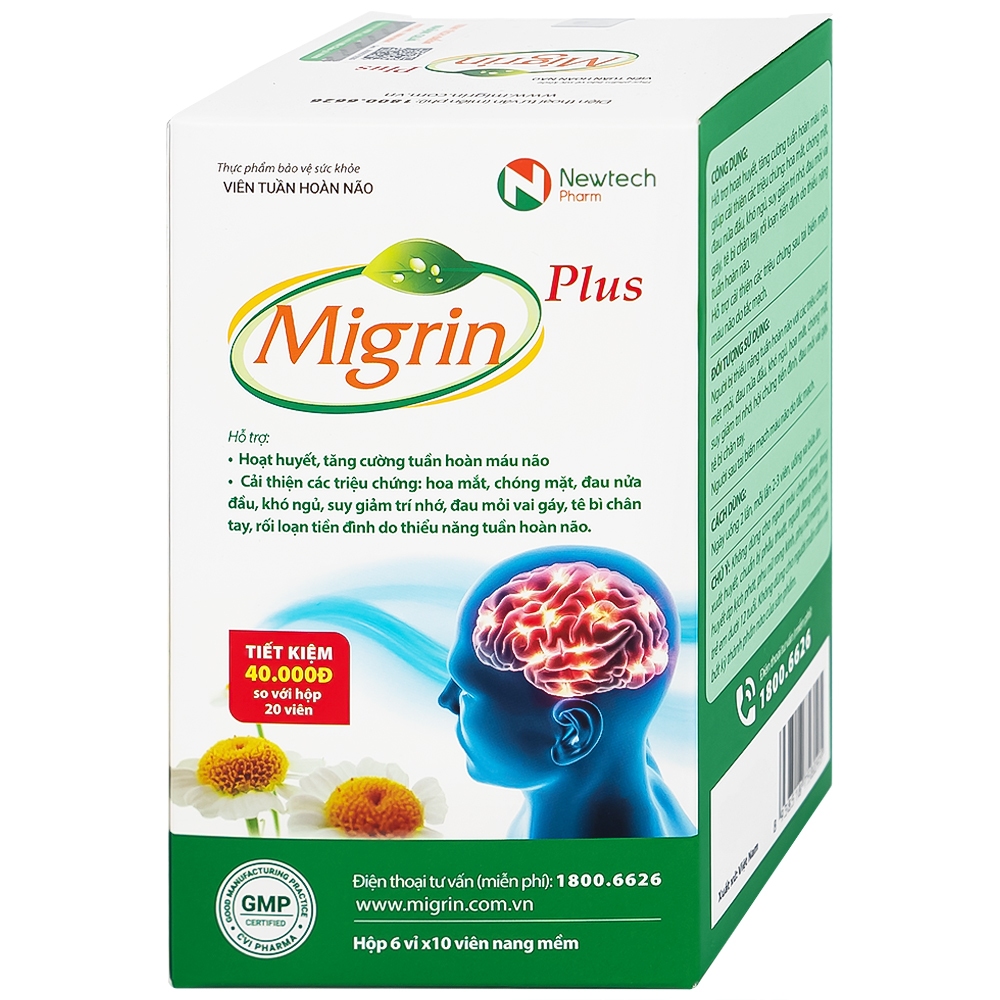 CHÍNH HÃNG HỘP LỚN Migrin Plus H/60 - Hỗ trợ tăng cường tuần hoàn máu não MIGRIN LỚN MIGRIN 60 VIÊN