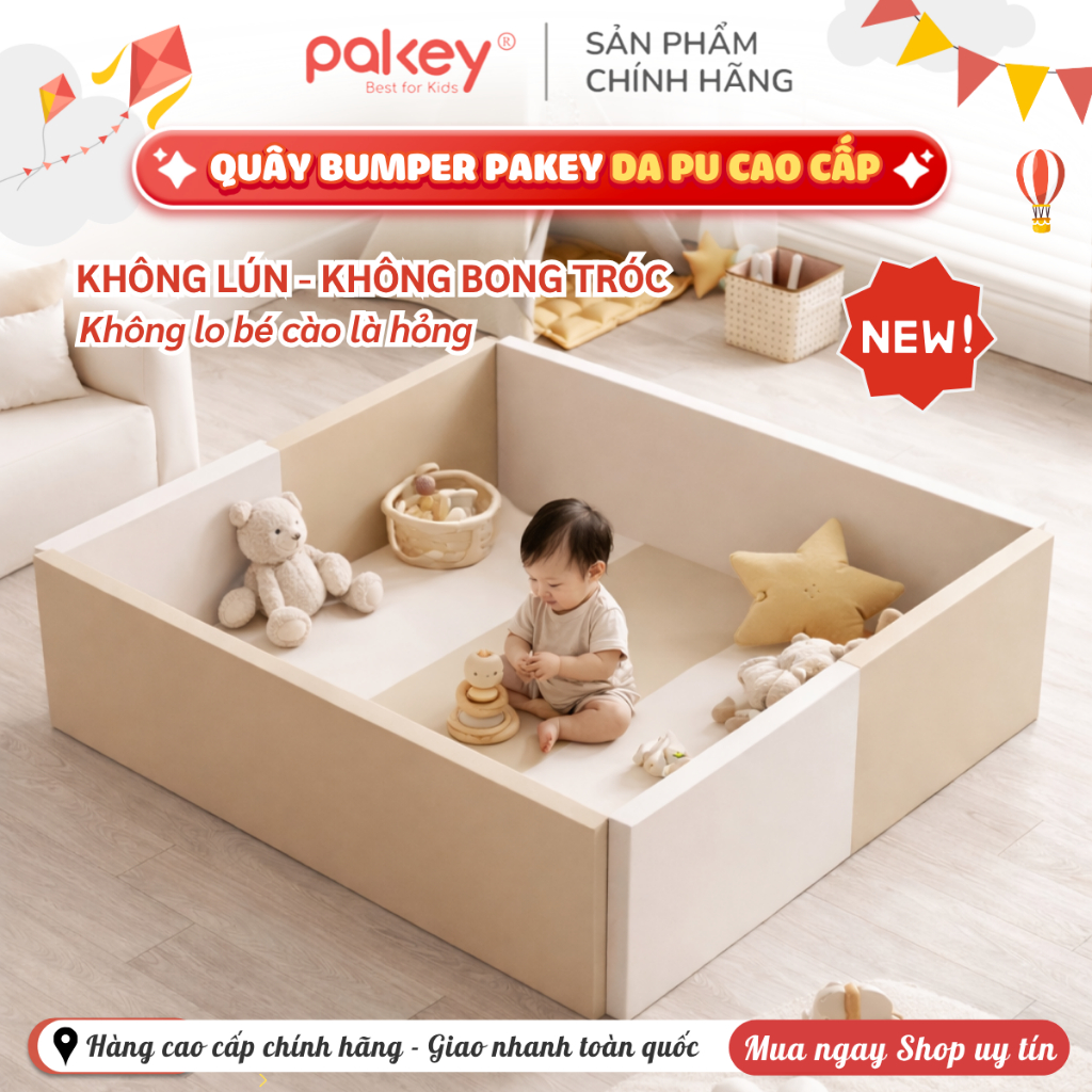 [Độc Quyền] Quây Pakey Bumper Da PU Cao Cấp Cho Bé, Bumper Bed Dày Dặn Cao 60cm Vải Da Chống Bám Bẩn