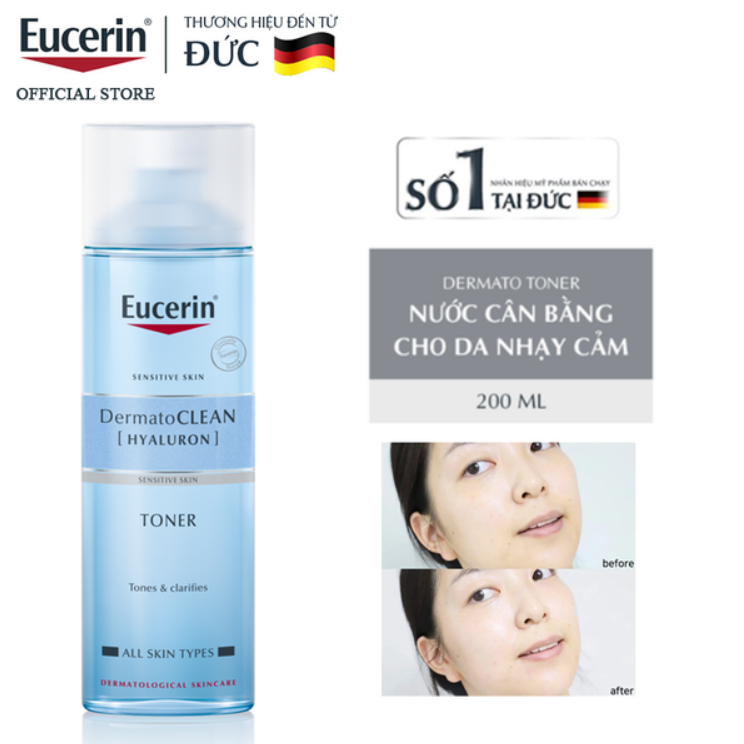 Toner Eucerin Dưỡng Ẩm Cho Da Nhạy Cảm 200ml - DermatoCLEAN Hyaluron Toner