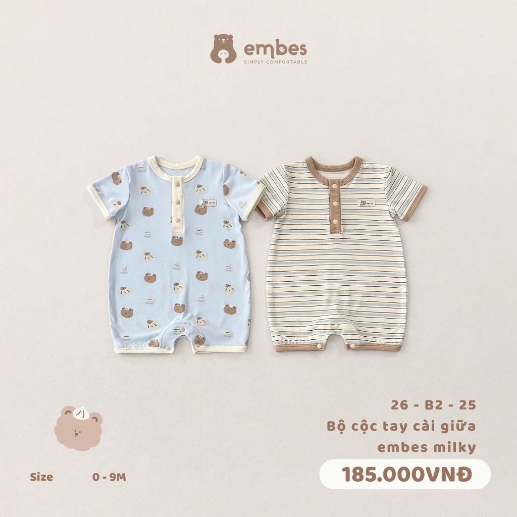 Body Sơ Sinh Embes, Body Cộc Tay Hình In Họa Tiết Chất Cotton Mềm Mại Cho Bé Sơ Sinh Từ 0-9Tháng