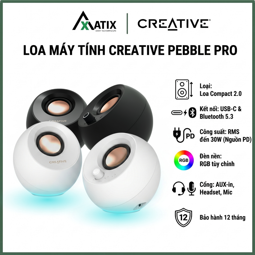 [CHÍNH HÃNG] Loa máy tính CREATIVE Speake Pebble PRO USB-C 2.0 | Công nghệ Clear Dialog BassFlex - B