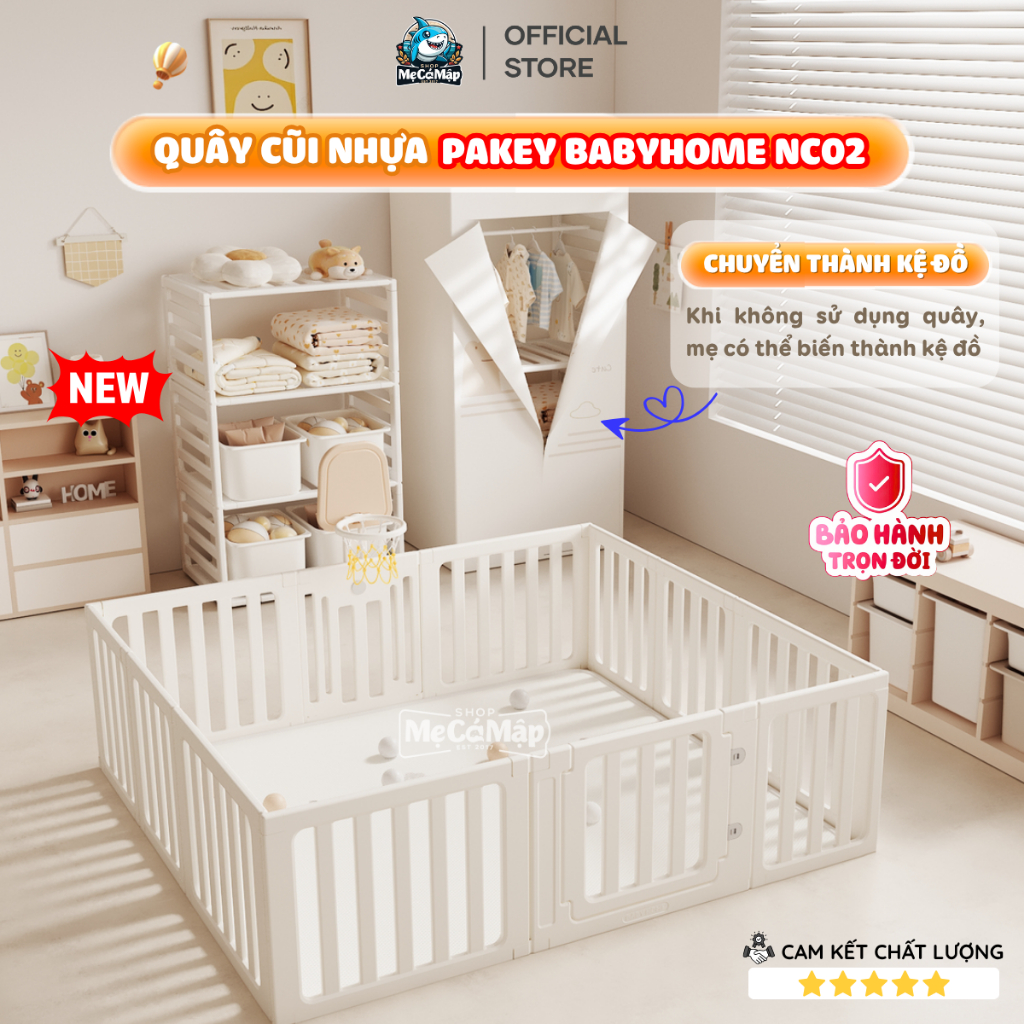 [NEW] Quây Cũi Nhựa Cho Bé Pakey BabyHome, Quây Cũi Đa Năng Có Thể Biến Đổi Thành Kệ Để Đồ, Nhựa Ngu
