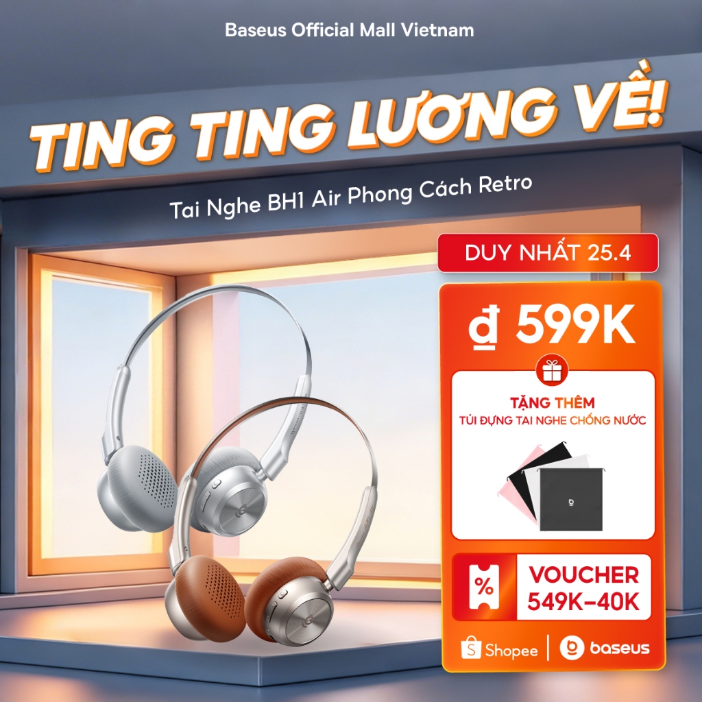 Tai Nghe Chụp Tai Baseus Bass BH1 Air - Thiết Kế Retro Siêu Nhẹ 90g, Pin 80h, Chống Ồn ENC Thông Minh Lọc Sạch Tạp Âm | BigBuy360 - bigbuy360.vn
