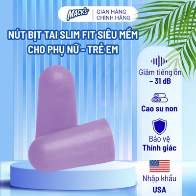 1 đôi nút bịt tai chống ồn Mack's Slim Fit dành cho nữ chất liệu Soft Foam, giúp ngủ ngon, tập trung học