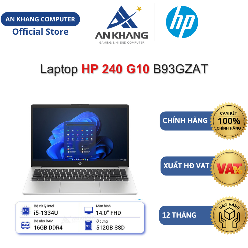 Laptop HP 240 G10 B93GZAT (i5-1334U/ 16G/ 512GSSD/ 14.0FHD/ W11H) Chính hãng Bảo hành 12 Tháng