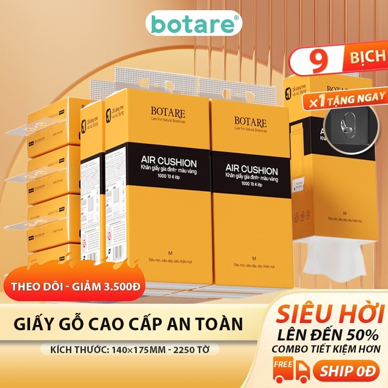 BOTARE   Khăn Giấy Treo Tường Cao Cấp 4 Lớp Combo 9 Bịch Mềm Mịn An Toàn Giấy Rút Đa Năng
