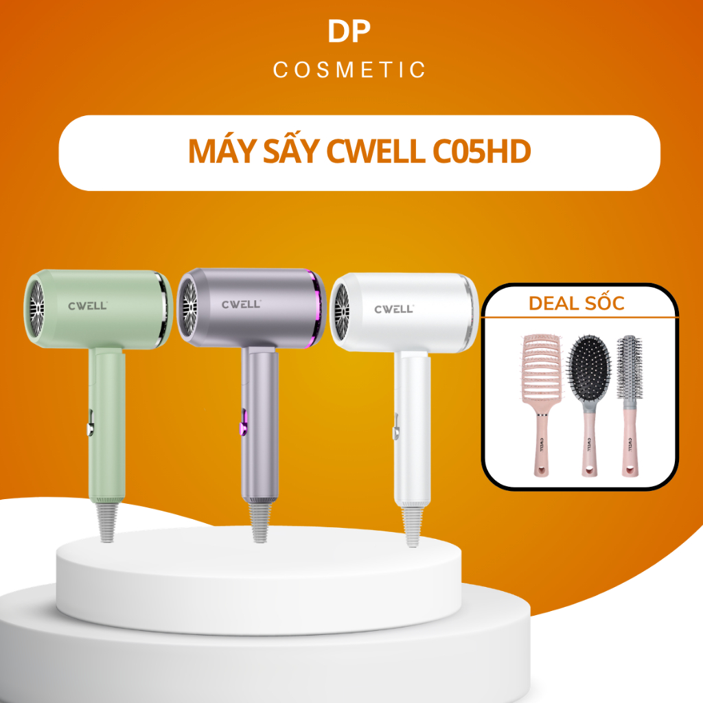 Máy sấy tóc CWELL 1800W gấp gọn 2 chiều nóng lạnh, 3 chế độ nhiệt, ánh sáng xanh- BẢN NÂNG CẤP C05HD