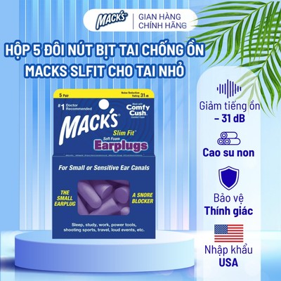 Hộp 5 Đôi Nút Bịt Tai Chống Ồn Macks SLFIT Cho Tai Nhỏ Dành Cho Tai Nhỏ Và Nhạy Cảm