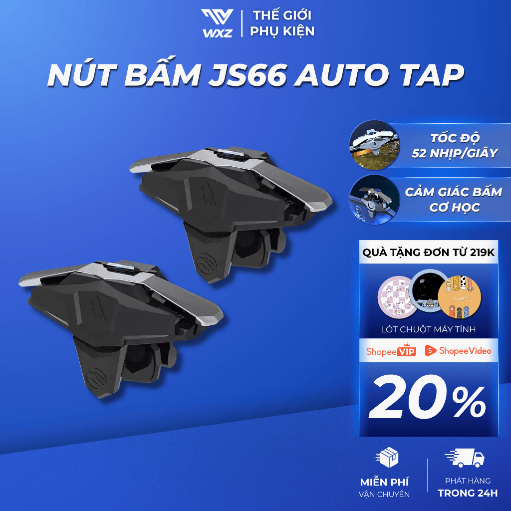 Nút Bấm Chơi Game JS66 Auto Tap Phụ Kiện Hỗ Trợ Chơi Game PUBG Free Fire, Âm Thanh Cơ Học Cực Nhạy