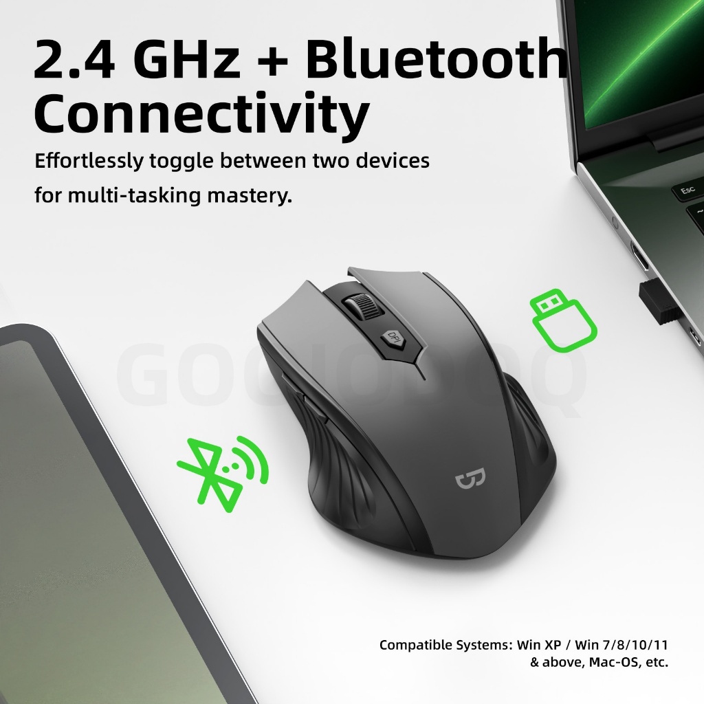 Chuột Không Dây GOOJODOQ 2 Chế Độ (2.4G+Bluetooth), Nút Êm, 3 DPI, Pin 500mAh Sạc Type-C | BigBuy360 - bigbuy360.vn